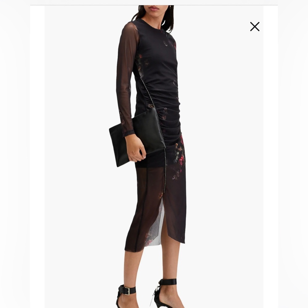 NEW All Saints Nora Sparkle Floral Midi Dress, Size 6